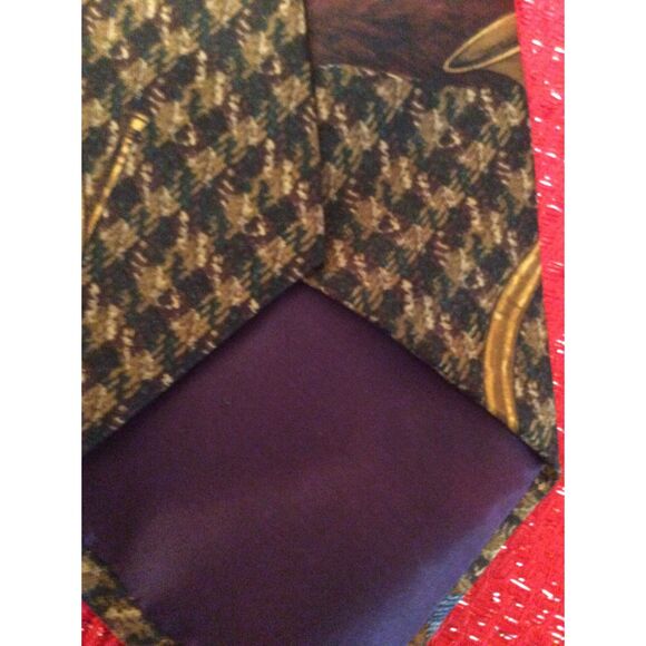 Vintage Polo Ralph Lauren Houndstooth Fox Hunting Silk Tie USA Handmade Rare - Picture 7 of 8